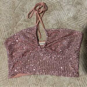 ELQUCHOU Pink Sequin Top